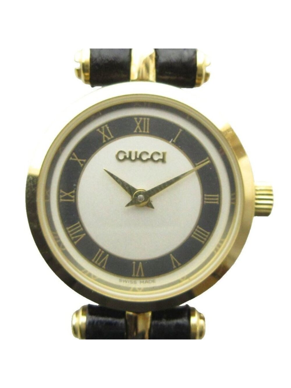 Gucci Watch Quartz Leather Strap Roman Side Sherry Line Gold Color Golden